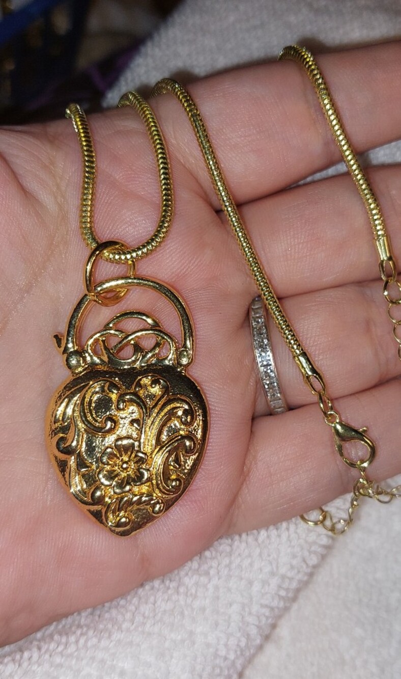 Goldtone Floral Locket Necklace - Women Jewelry